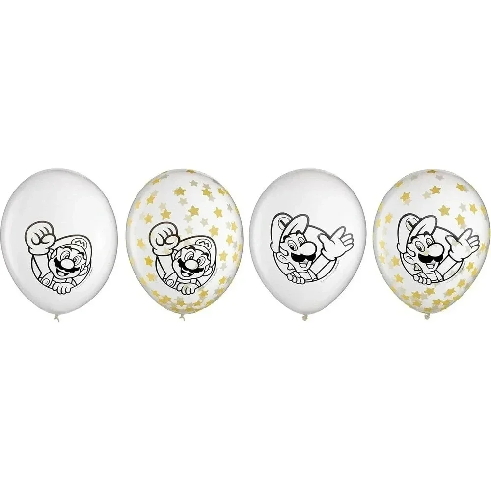 4x Super Mario Latex Confetti Balloons 6 Pack Party Birthday Decoration Nintendo